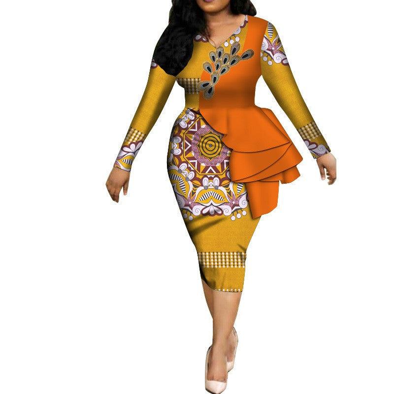 Spring Africa Dresses For Women Vestidos Print Fabric Elegant Africa Clothes Ruffles African Clothing Brw - melvincucci