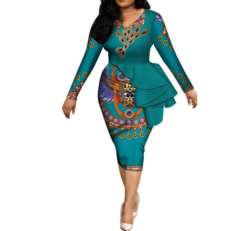 Spring Africa Dresses For Women Vestidos Print Fabric Elegant Africa Clothes Ruffles African Clothing Brw - melvincucci