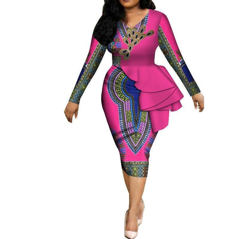 Spring Africa Dresses For Women Vestidos Print Fabric Elegant Africa Clothes Ruffles African Clothing Brw - melvincucci
