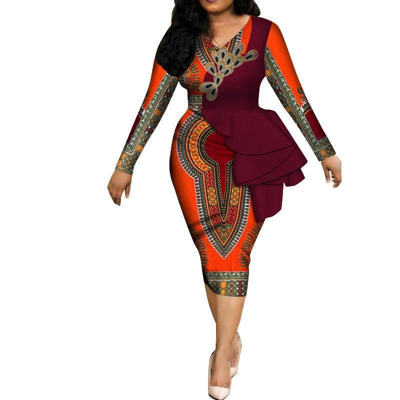 Spring Africa Dresses For Women Vestidos Print Fabric Elegant Africa Clothes Ruffles African Clothing Brw - melvincucci