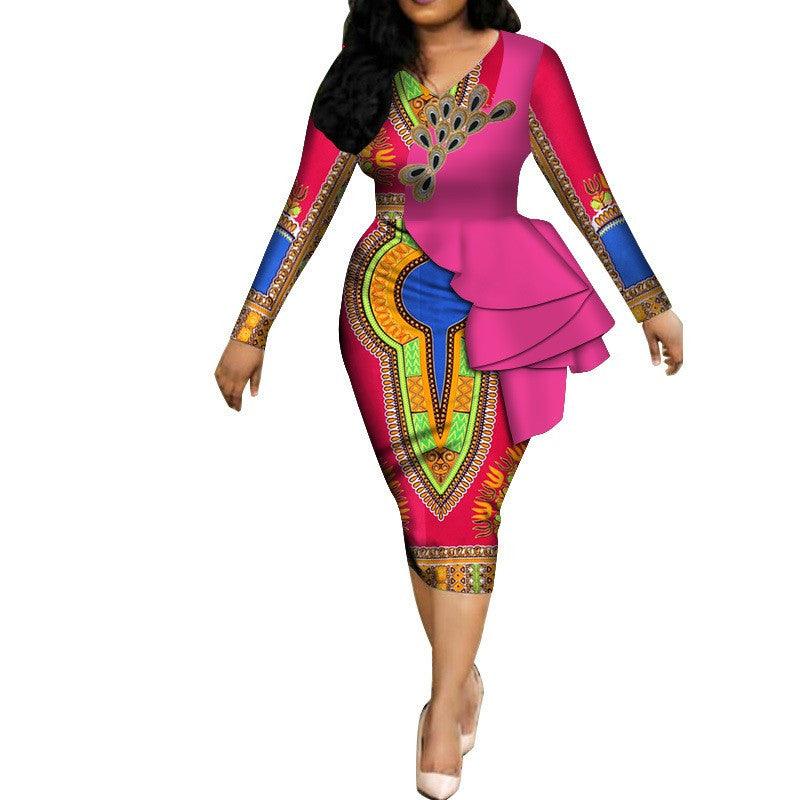 Spring Africa Dresses For Women Vestidos Print Fabric Elegant Africa Clothes Ruffles African Clothing Brw - melvincucci