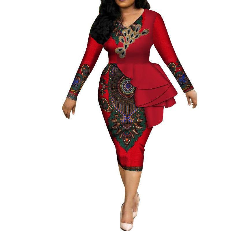 Spring Africa Dresses For Women Vestidos Print Fabric Elegant Africa Clothes Ruffles African Clothing Brw - melvincucci