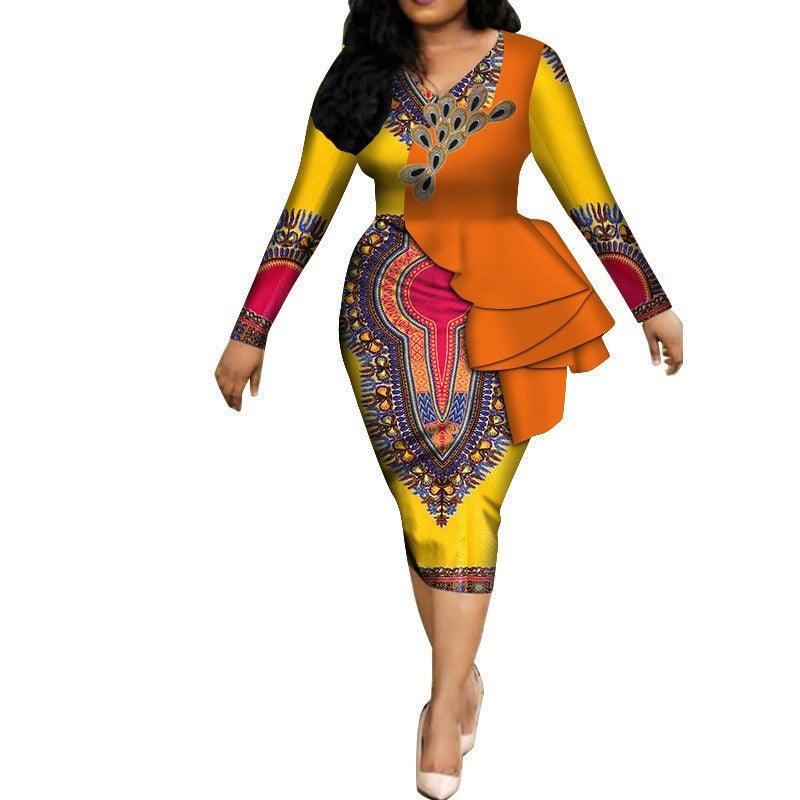 Spring Africa Dresses For Women Vestidos Print Fabric Elegant Africa Clothes Ruffles African Clothing Brw - melvincucci