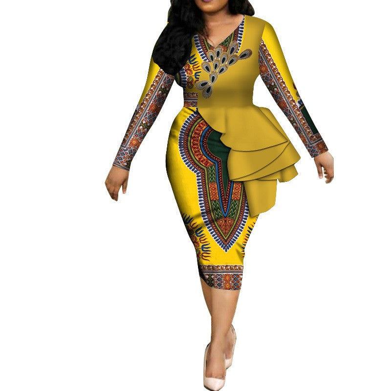 Spring Africa Dresses For Women Vestidos Print Fabric Elegant Africa Clothes Ruffles African Clothing Brw - melvincucci