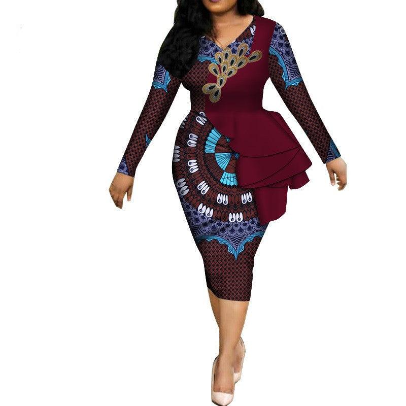 Spring Africa Dresses For Women Vestidos Print Fabric Elegant Africa Clothes Ruffles African Clothing Brw - melvincucci