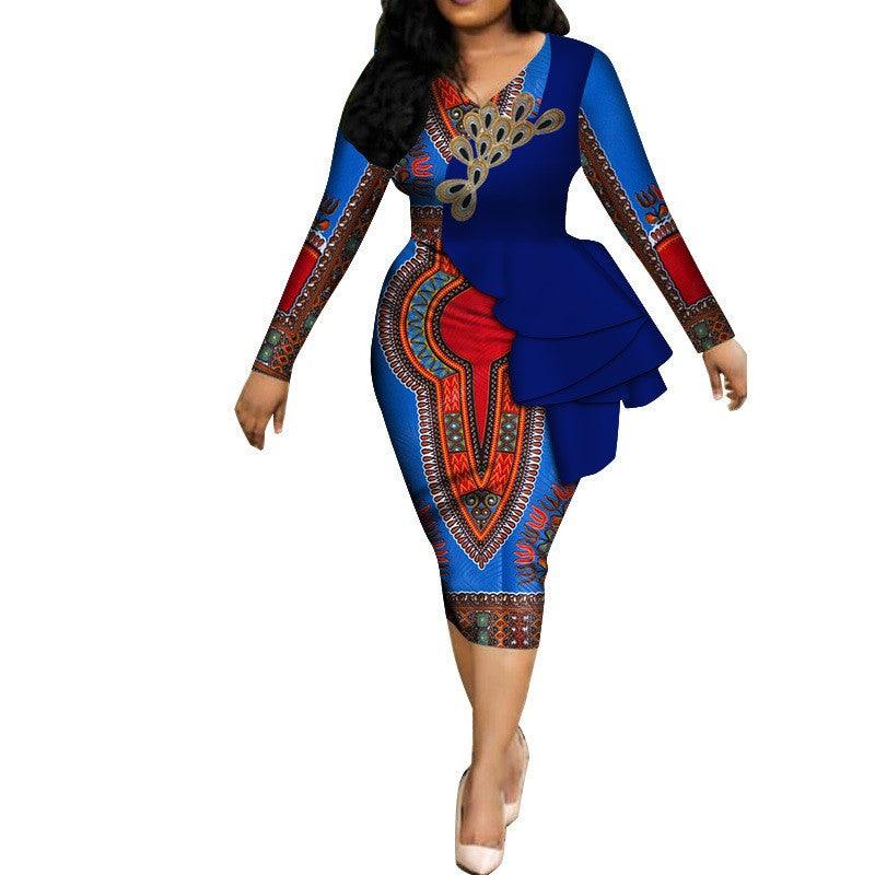 Spring Africa Dresses For Women Vestidos Print Fabric Elegant Africa Clothes Ruffles African Clothing Brw - melvincucci