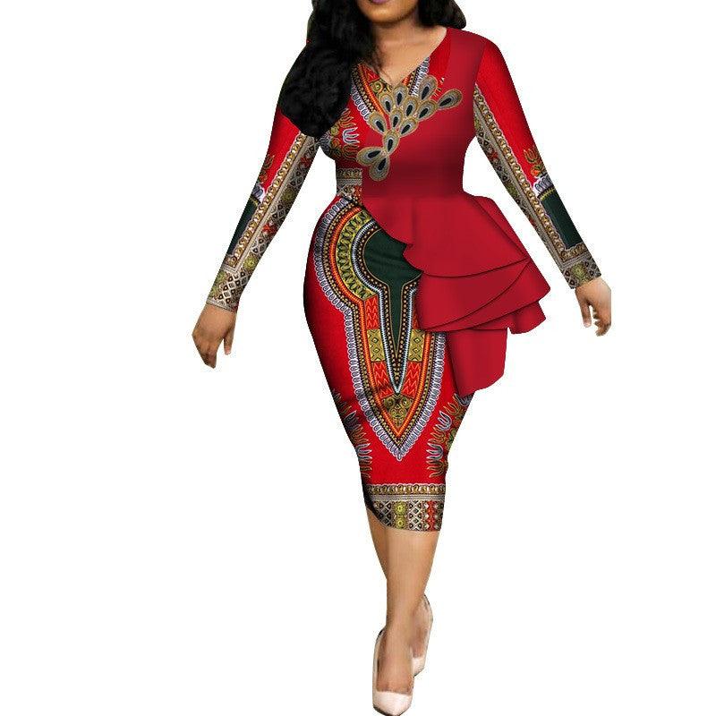 Spring Africa Dresses For Women Vestidos Print Fabric Elegant Africa Clothes Ruffles African Clothing Brw - melvincucci