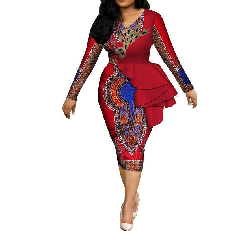 Spring Africa Dresses For Women Vestidos Print Fabric Elegant Africa Clothes Ruffles African Clothing Brw - melvincucci
