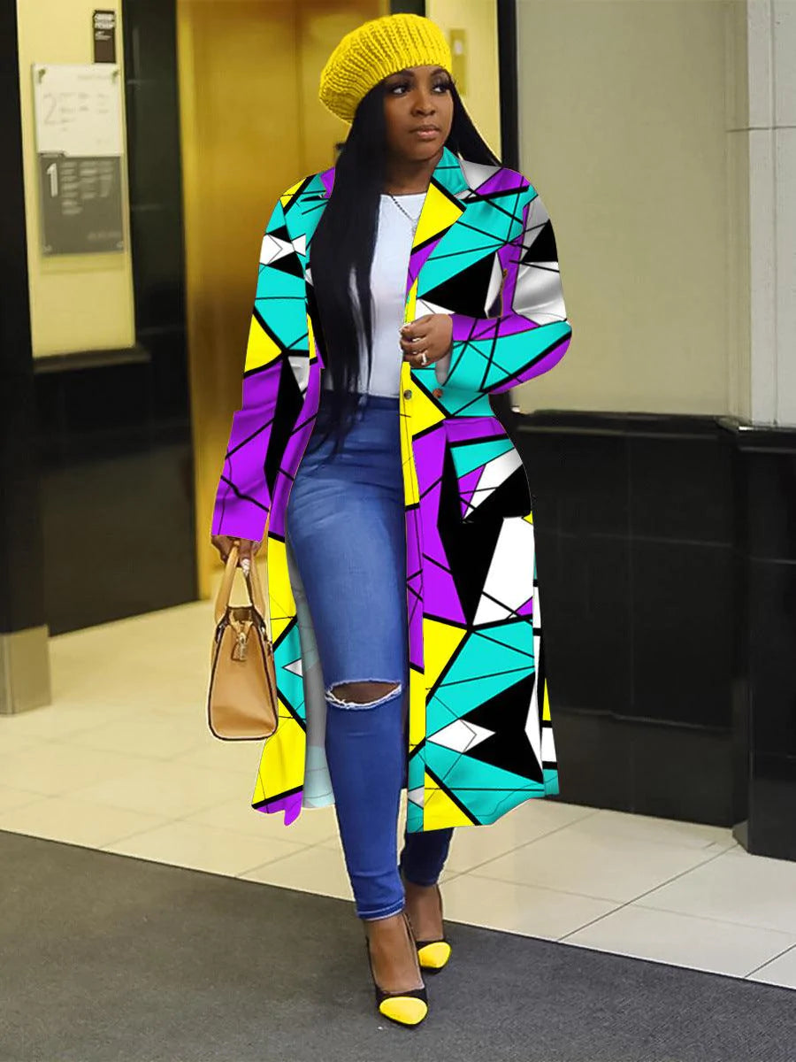 Spring African Women Long Sleeve Printing Plus Sie Long Shirt Dress S-5XL - melvincucci