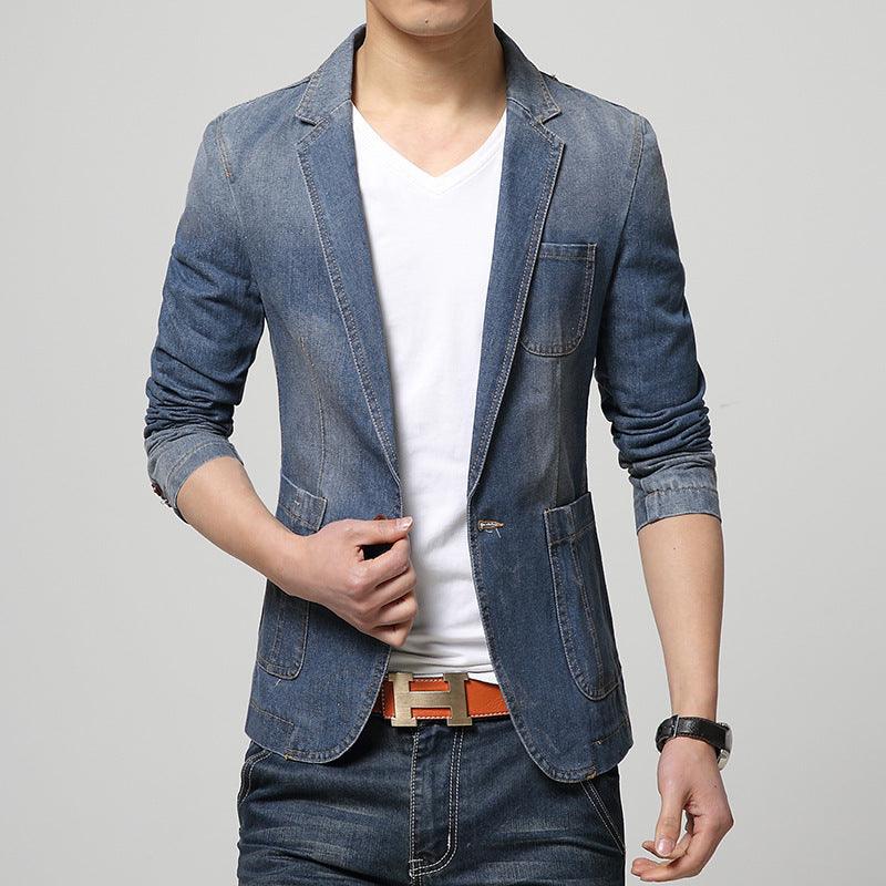 Spring And Autumn Single Breasted Men Denim Suit - melvincucci