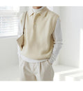 Spring Sleeveless Vest Lapel Sweater Men's All-Match Knitwear Vest Waistcoat Hong Kong Style Jacket - melvincucci