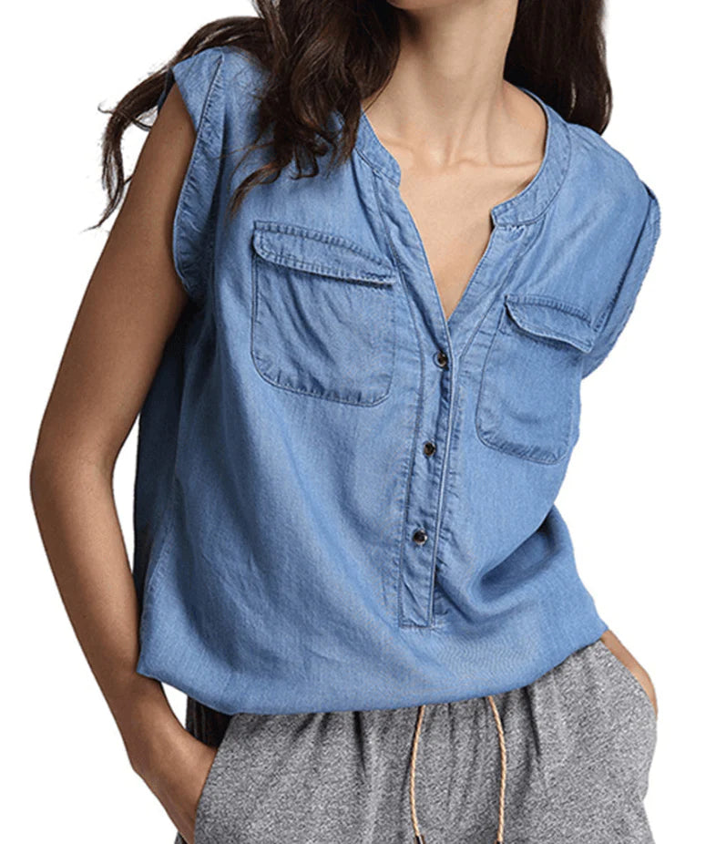 Stand collar loose sleeveless casual shirt - melvincucci