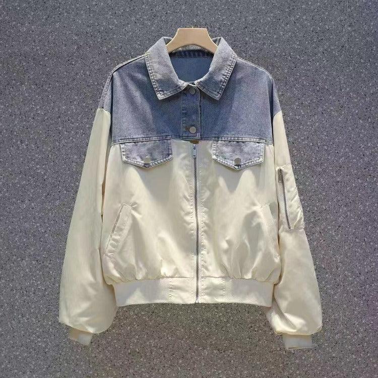 Stitching Long Sleeved Denim Jacket Women  Clothing - melvincucci
