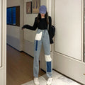 Straight pants stitching loose denim women - melvincucci