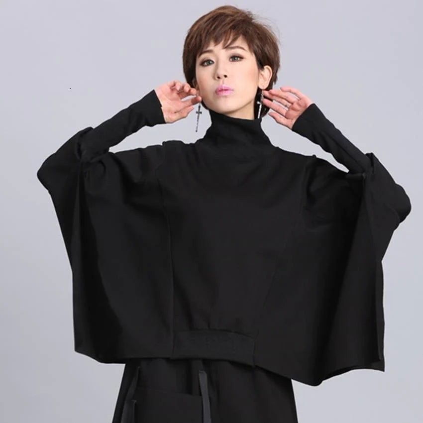 Street bat shirt irregular long sleeve pullover loose coat sweater women - melvincucci