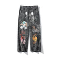 Streetwear Men Loose Denim Pants Graffiti Print Black Vintage Denim Pants Harajuku Joggers Trousers Cotton - melvincucci