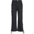 Streetwear Punk Side Cross Lace-up Straight Pant Black Women 2021 High Waist Trousers Joggers Long Pant Capris Pocket - melvincucci