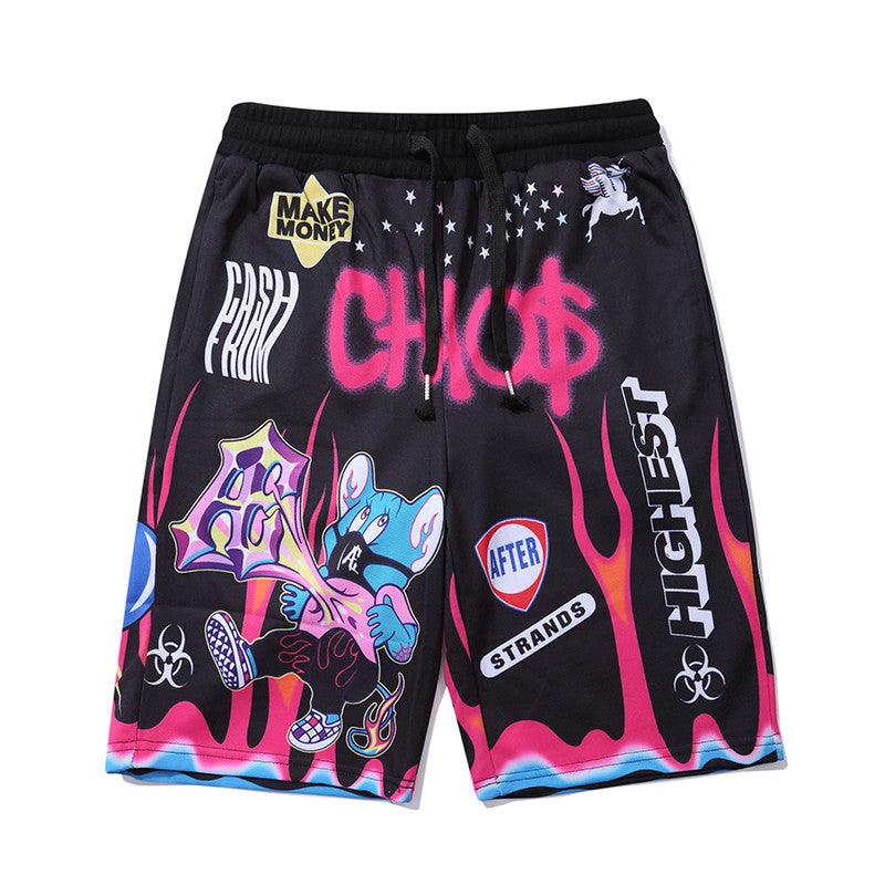 Streetwear Shorts Men Cartoon Flame Graffiti Funny Printed Summer Beach Short Pants Hip Hop Bermuda Fashion Punk Couple Shorts - melvincucci