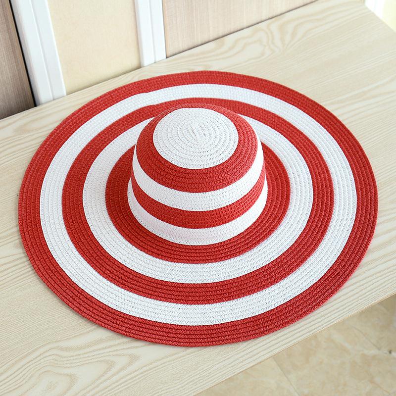 Striped Beach Hat Sun Visor Straw Hat Large Brimmed Hat Women - melvincucci