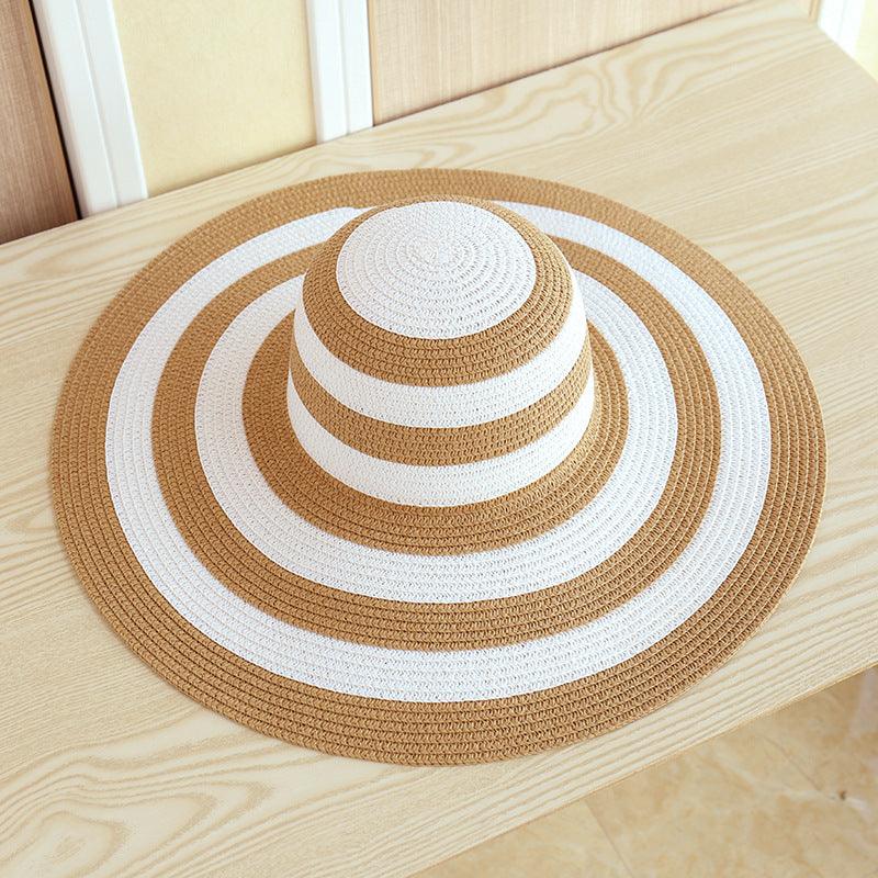 Striped Beach Hat Sun Visor Straw Hat Large Brimmed Hat Women - melvincucci