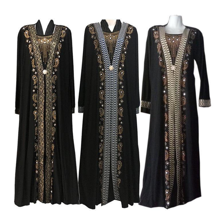 Striped Gold Powder Dubai Middle East Islamic Ladies Robe African Ladies Dress - melvincucci