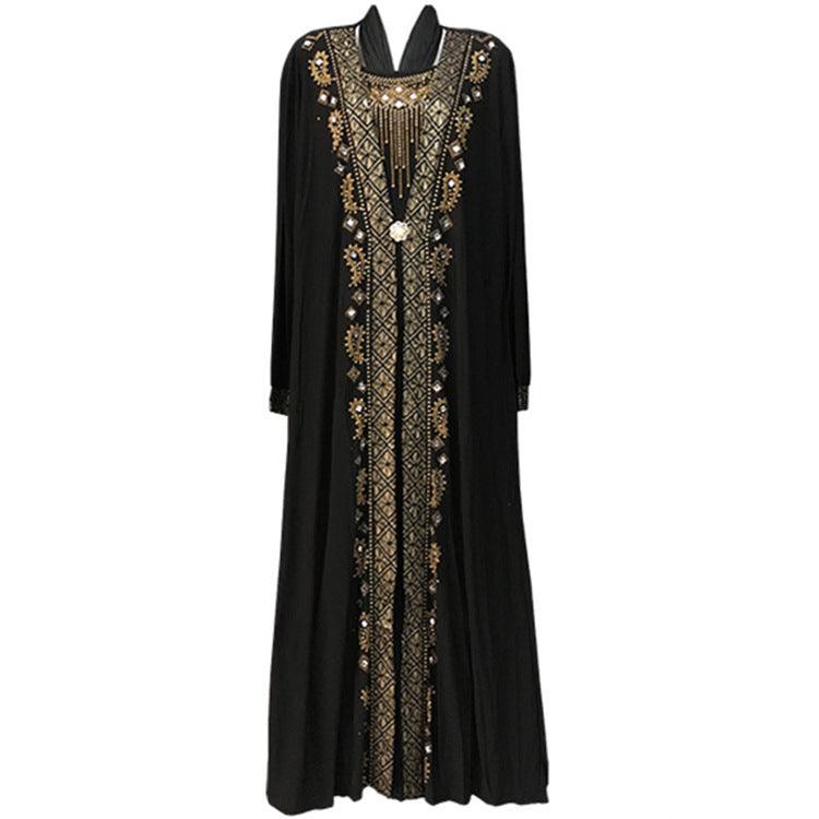 Striped Gold Powder Dubai Middle East Islamic Ladies Robe African Ladies Dress - melvincucci