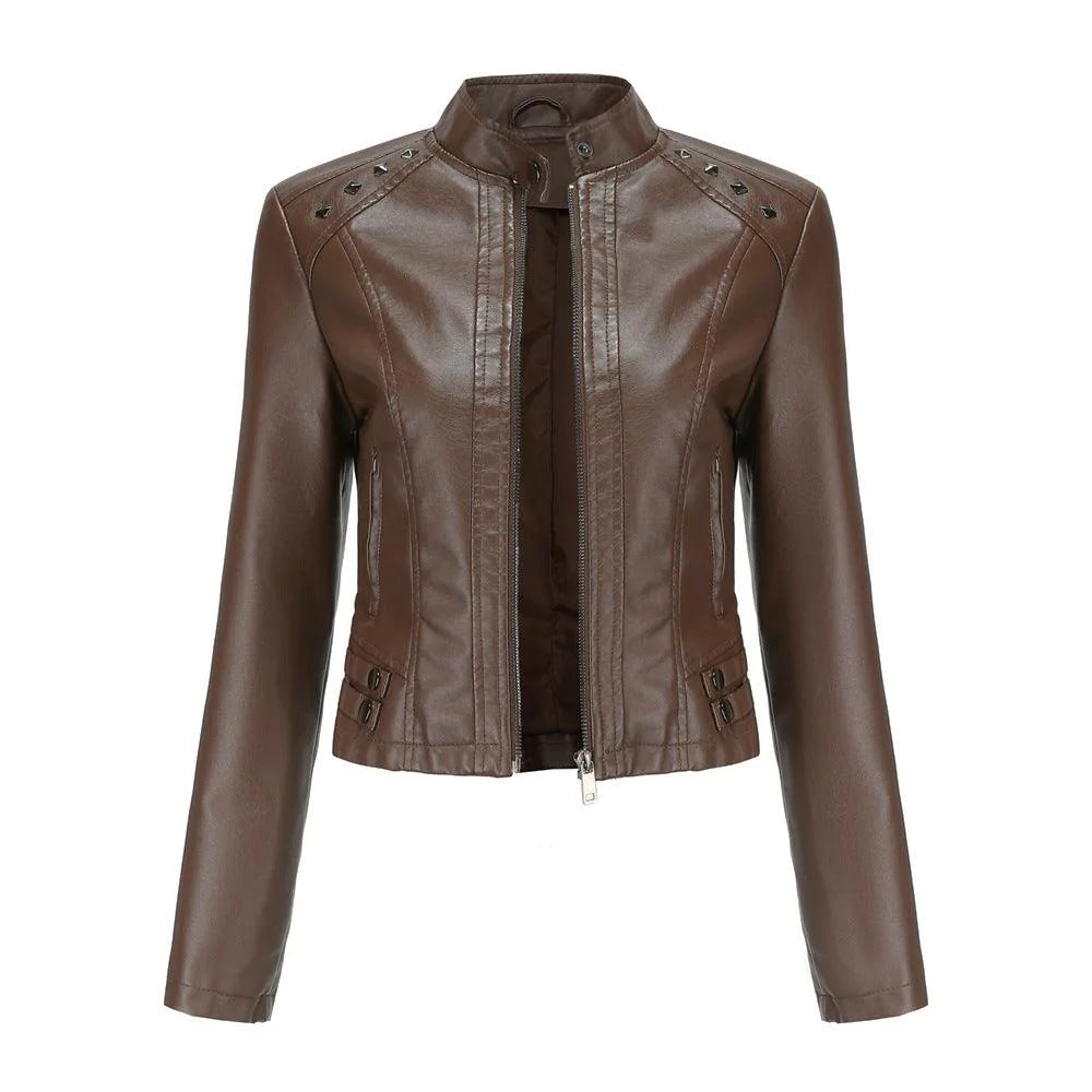 Studded Leather Women Short Jacket Long Sleeves - melvincucci