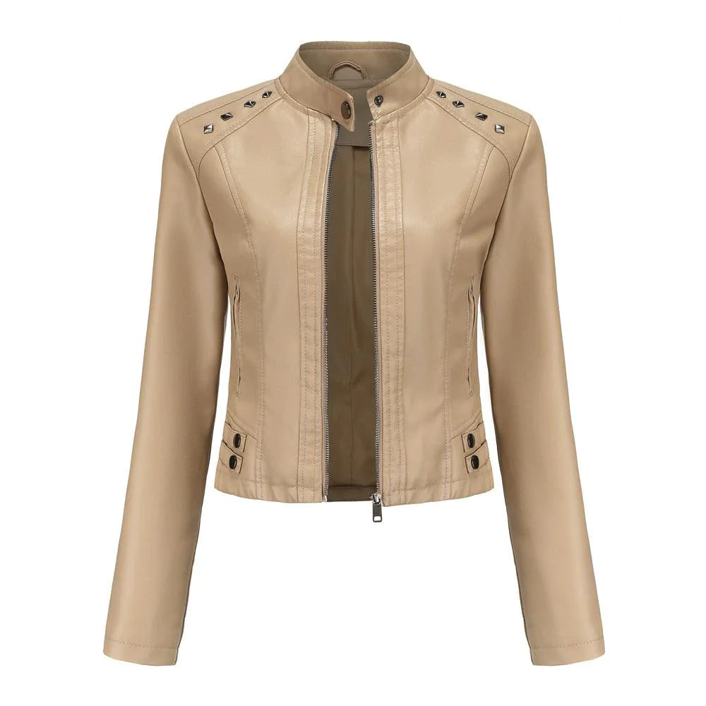 Studded Leather Women Short Jacket Long Sleeves - melvincucci