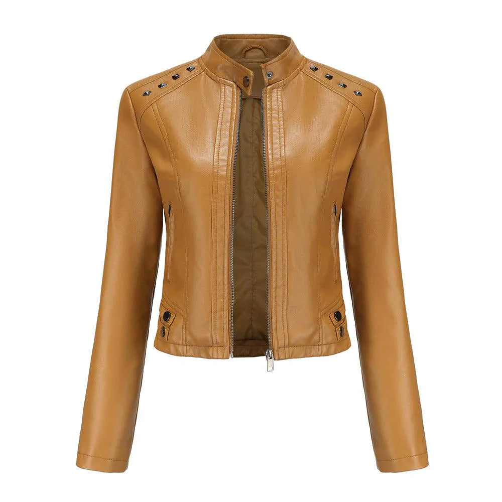 Studded Leather Women Short Jacket Long Sleeves - melvincucci