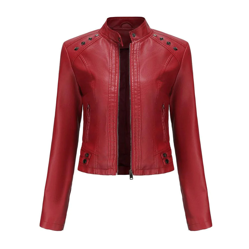 Studded Leather Women Short Jacket Long Sleeves - melvincucci