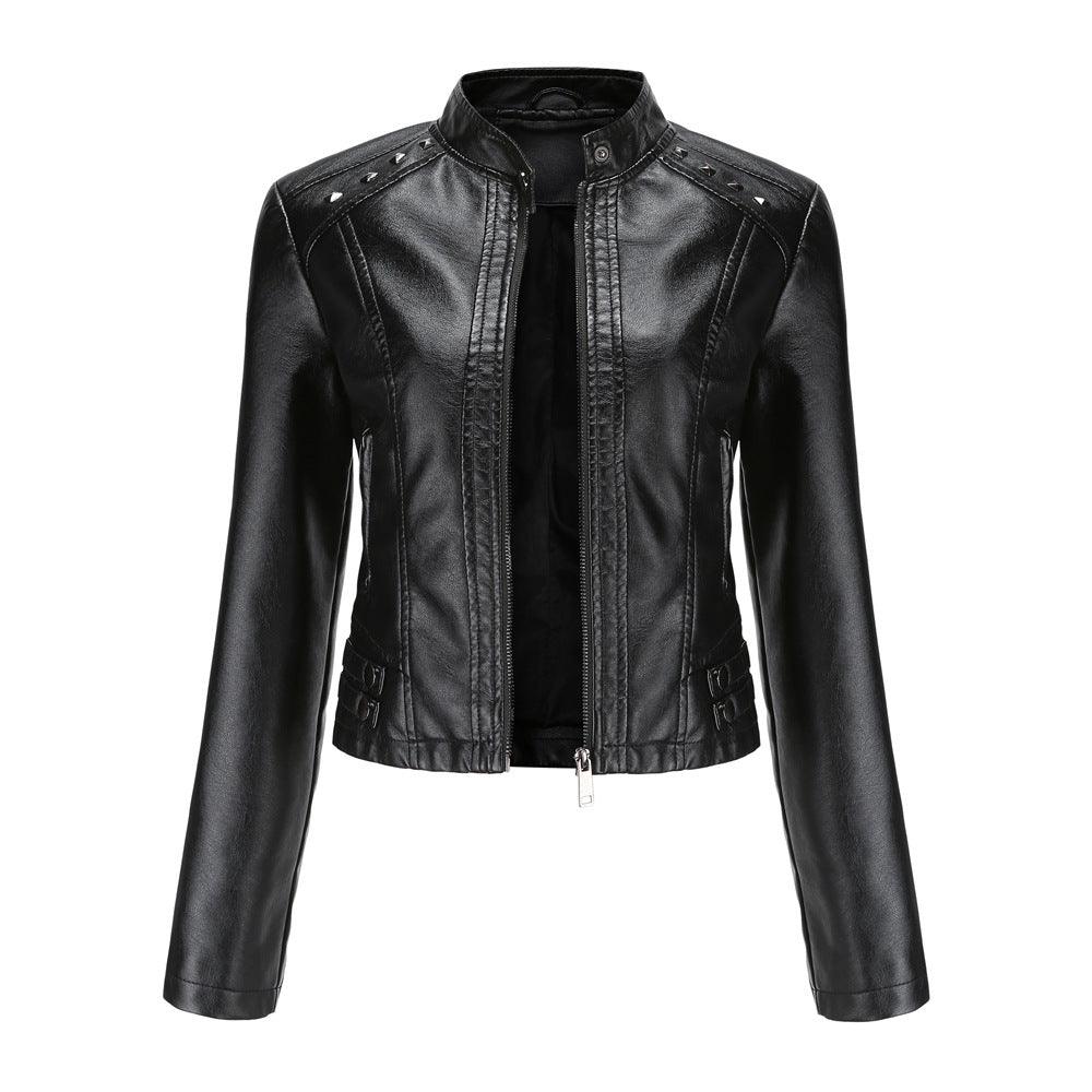 Studded Leather Women Short Jacket Long Sleeves - melvincucci