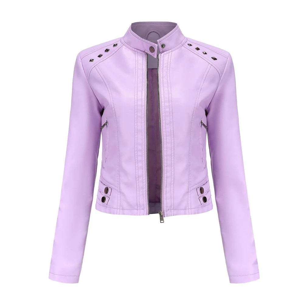 Studded Leather Women Short Jacket Long Sleeves - melvincucci