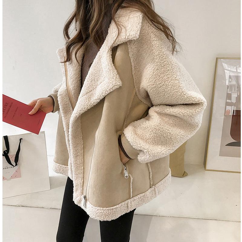 Suede Jacket Women Short Lamb Velvet Motorcycle Jacket - melvincucci