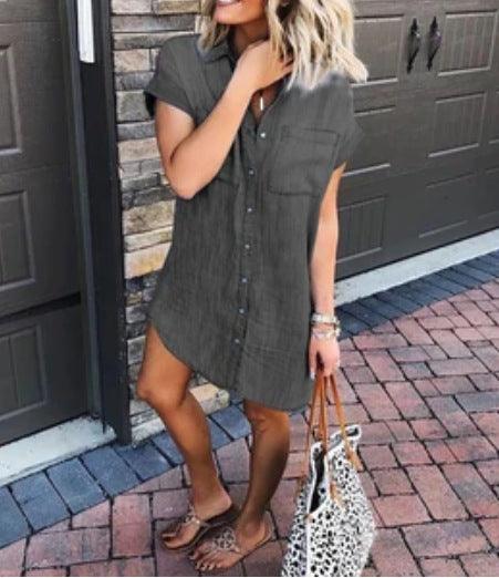 Summer Button Short-sleeved Denim Shirt Dress Women - melvincucci
