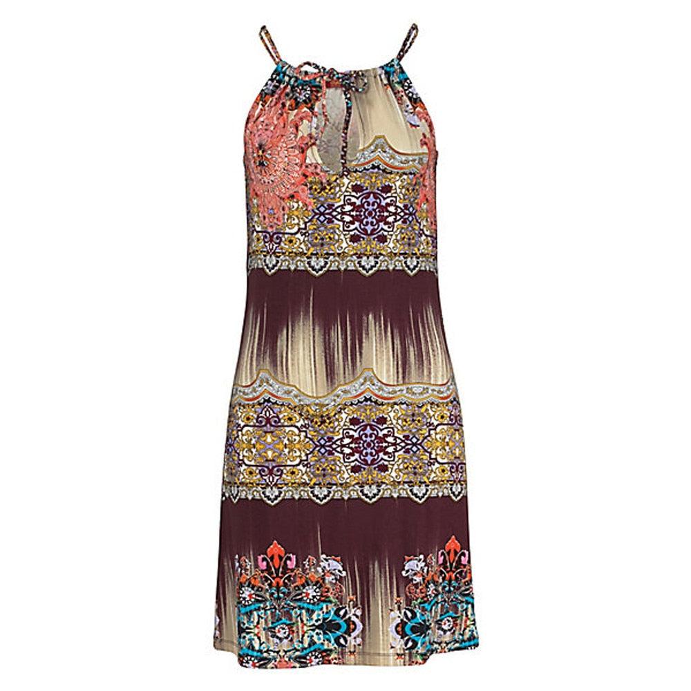 Summer halter neck print sleeveless casual mini beachwear - melvincucci
