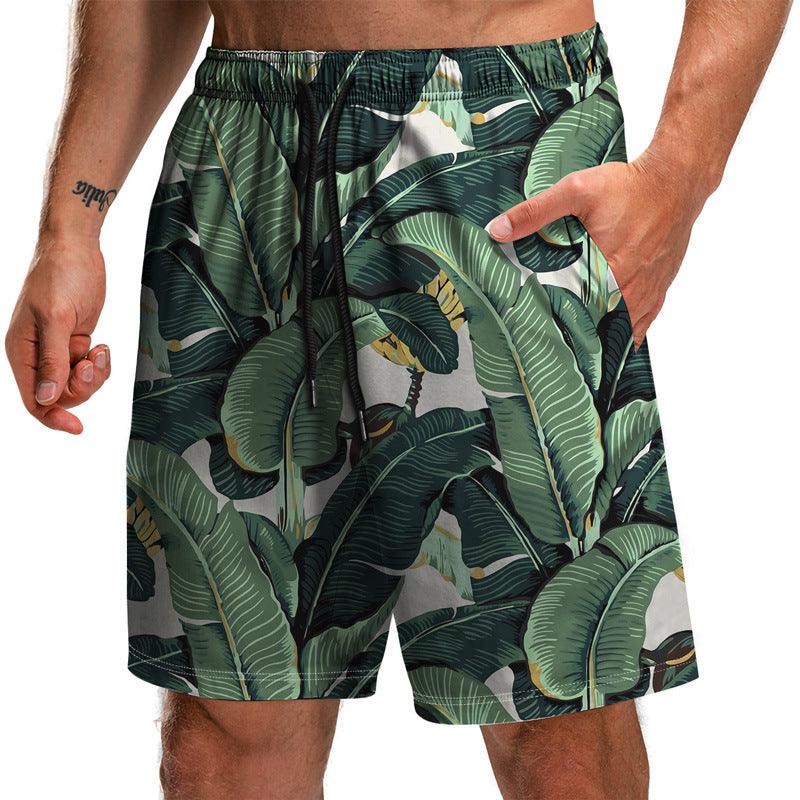 Summer New Leaf Series 3D Printed Shorts Loose Beach Pants Fashion Casual Shorts Men - melvincucci