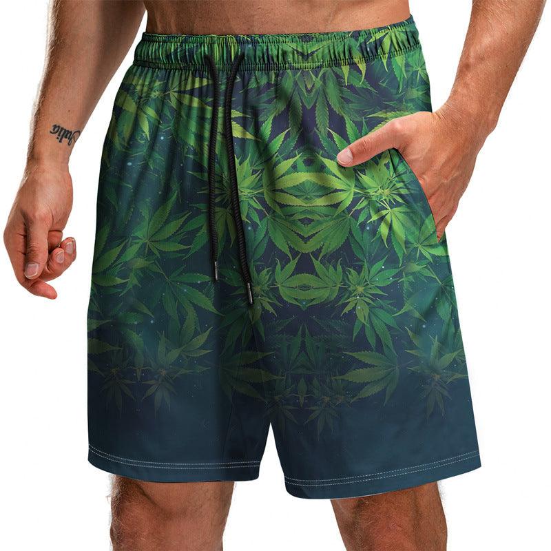Summer New Leaf Series 3D Printed Shorts Loose Beach Pants Fashion Casual Shorts Men - melvincucci