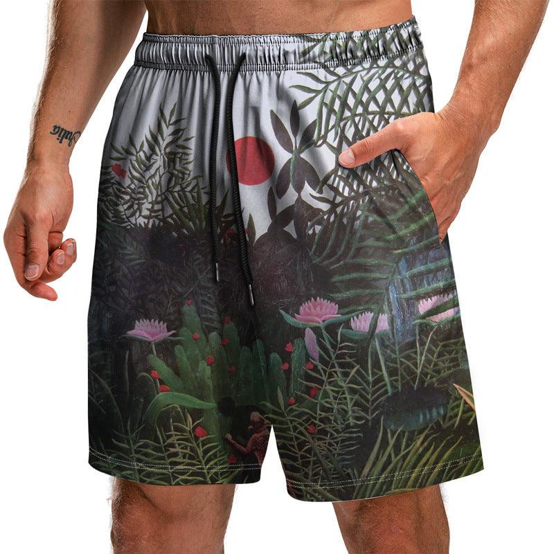Summer New Leaf Series 3D Printed Shorts Loose Beach Pants Fashion Casual Shorts Men - melvincucci
