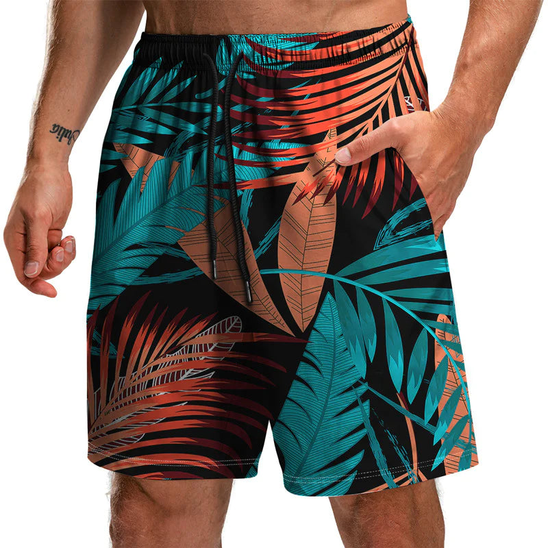 Summer New Leaf Series 3D Printed Shorts Loose Beach Pants Fashion Casual Shorts Men - melvincucci