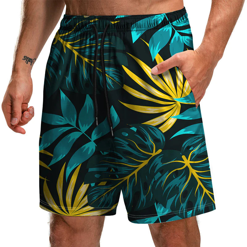 Summer New Leaf Series 3D Printed Shorts Loose Beach Pants Fashion Casual Shorts Men - melvincucci
