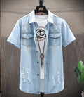 Summer New Short-sleeved Denim Shirt Men Slim Korean Shirt Youth Denim Jacket - melvincucci
