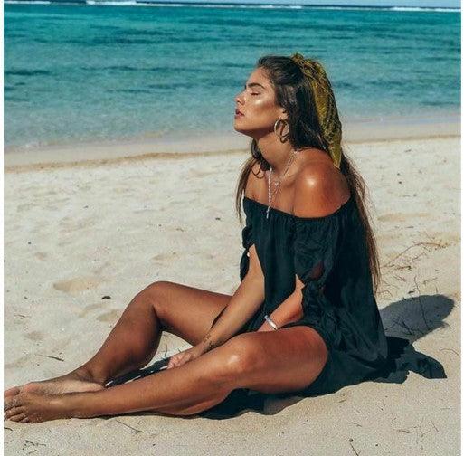 Summer Plus Size Women's Beachwear Long Top Off-The-Shoulder Swimsuit Dress - melvincucci