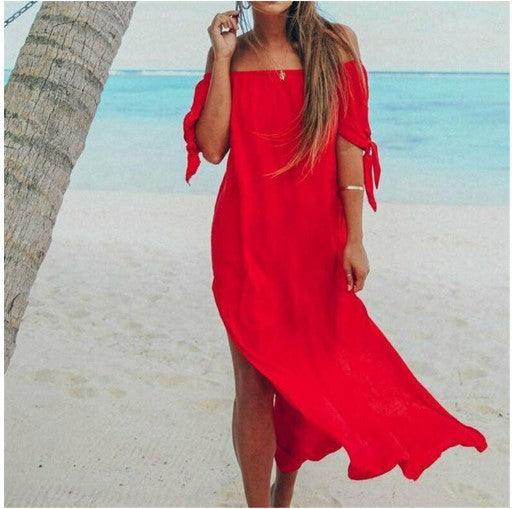 Summer Plus Size Women's Beachwear Long Top Off-The-Shoulder Swimsuit Dress - melvincucci