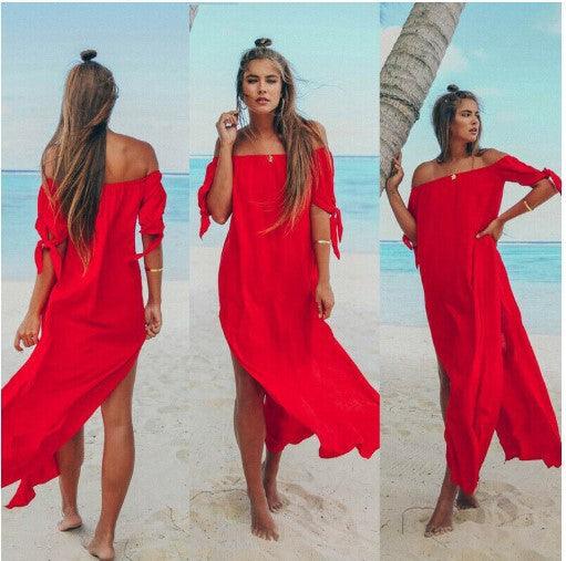 Summer Plus Size Women's Beachwear Long Top Off-The-Shoulder Swimsuit Dress - melvincucci
