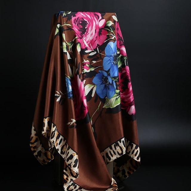 Summer Silk Scarf Women Leopard Print Foulard Square Shawl - melvincucci