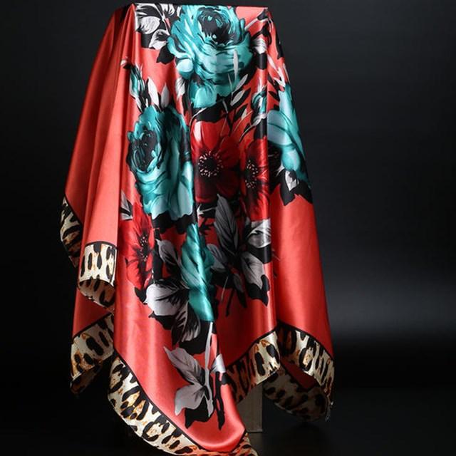 Summer Silk Scarf Women Leopard Print Foulard Square Shawl - melvincucci