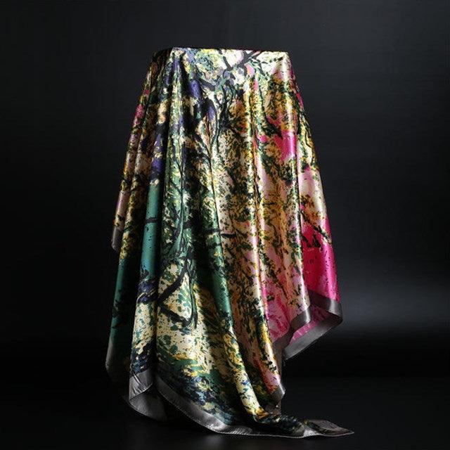 Summer Silk Scarf Women Leopard Print Foulard Square Shawl - melvincucci