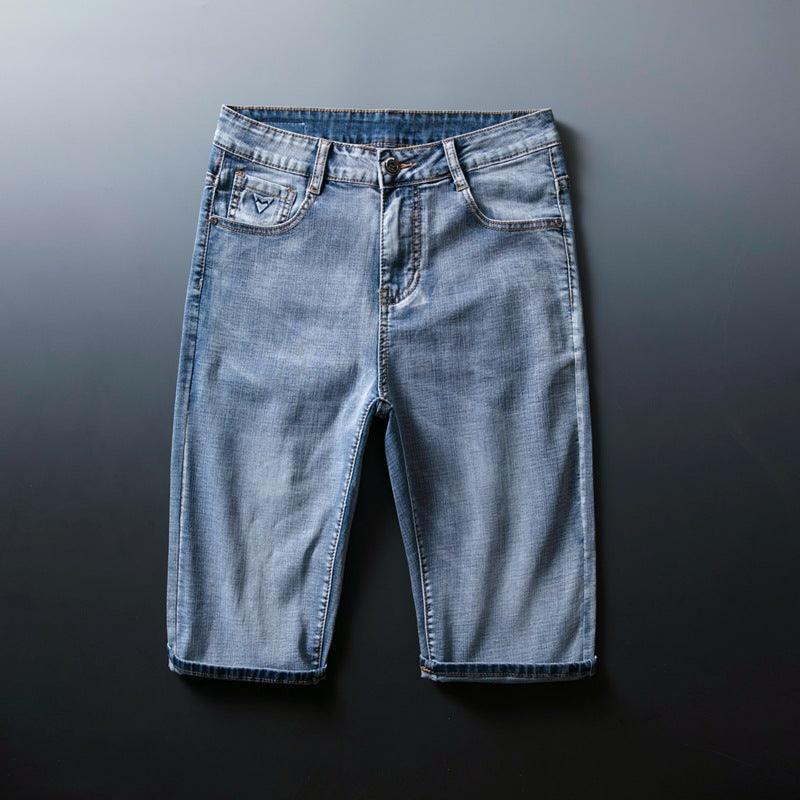 Summer Thin Light Blue High Stretch Denim Shorts Men - melvincucci