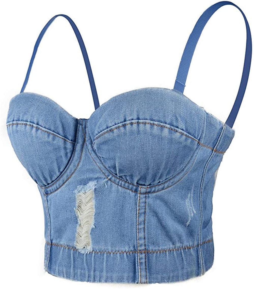 Summer Y Ripped Suspenders Fashion Blue Denim Top Women - melvincucci
