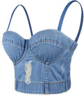 Summer Y Ripped Suspenders Fashion Blue Denim Top Women - melvincucci